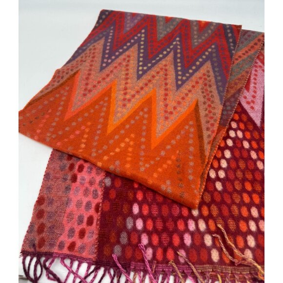Frass Cashmink Womens Polka Dot Chevron Scarf One Size Red Orange Fringe Hem Y2K - Picture 9 of 9